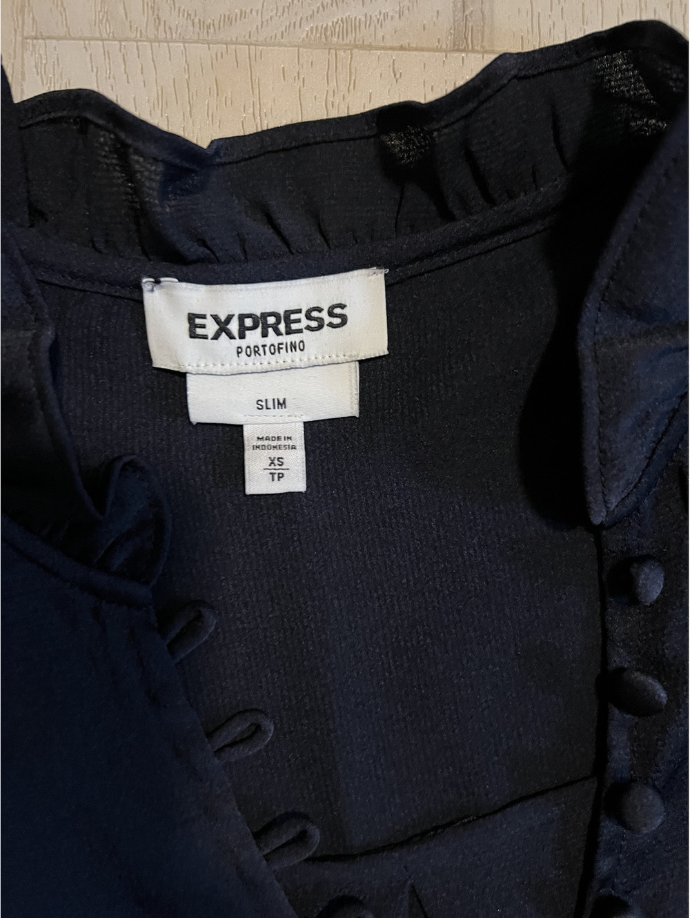 Express Portofino Slim Fit Navy Blue Long Sleeve Blouse XS - Picture 2 of 3